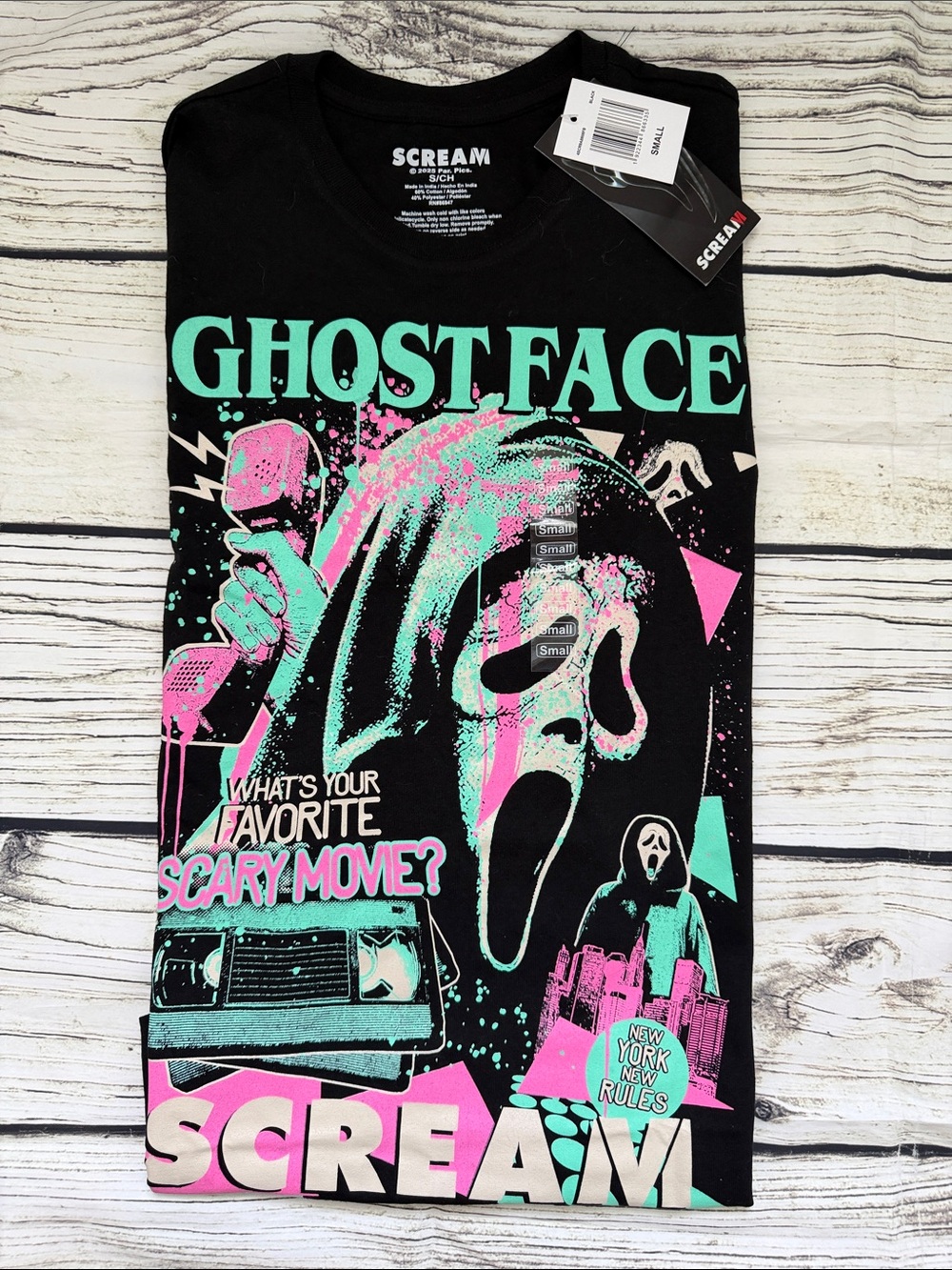 ♡ Scream Ghost Face Official Merch Graphic Tee - Black Mint & Pink Print S